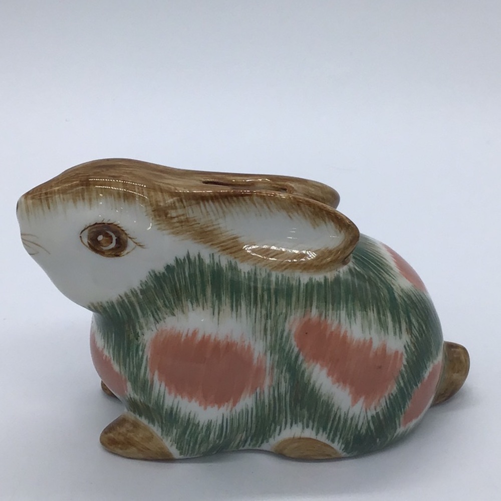 Vintage Hand Painted Ceramic Bunny Coin Bank